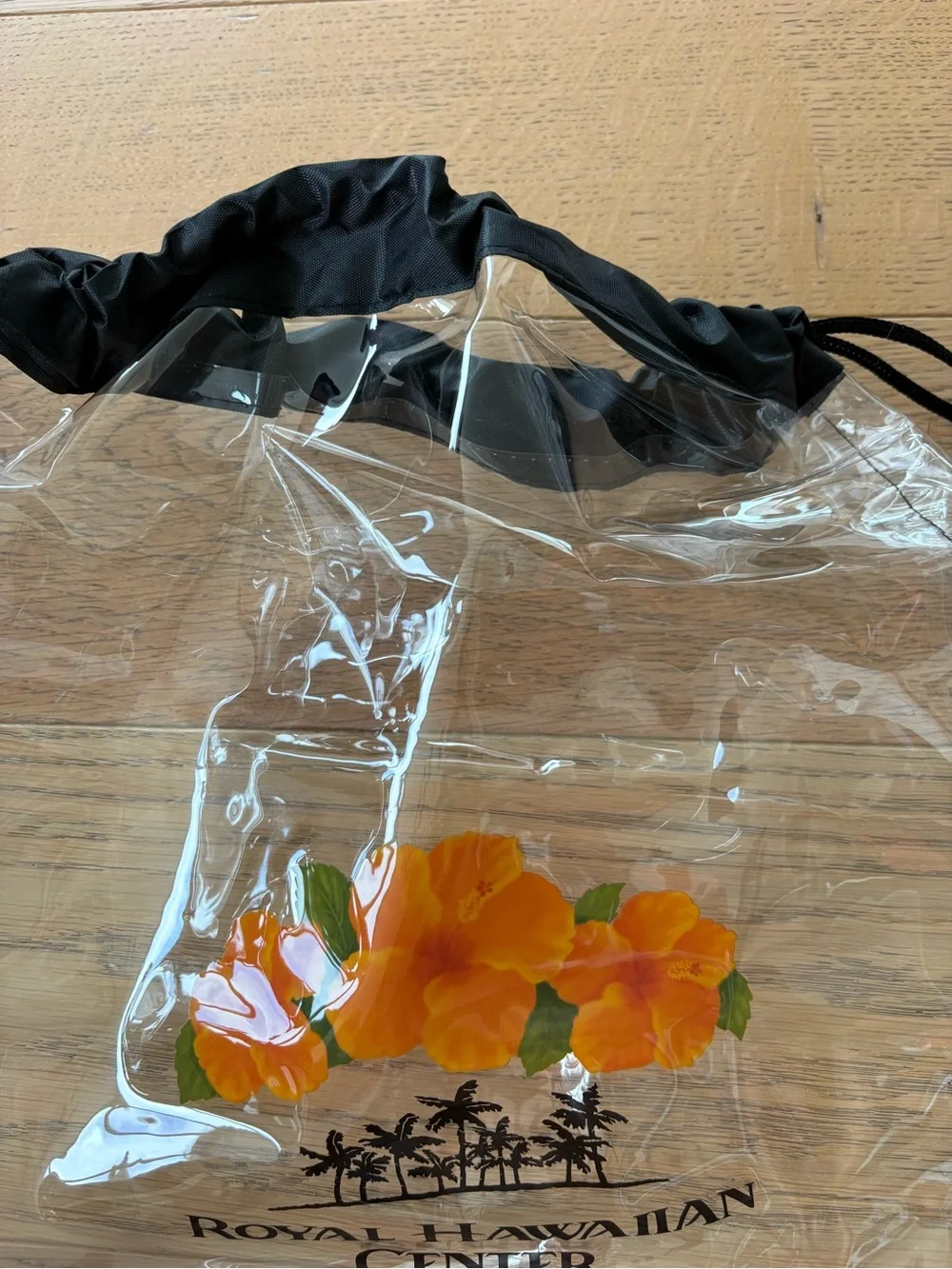 Royal Hawaiian Center Clear Drawstring Backpack with Orange Hibiscus